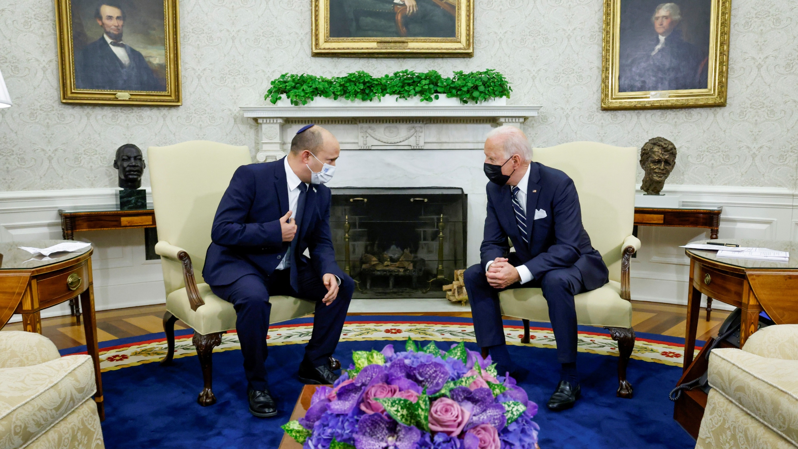 US President Joe Biden and Israel's Prime Minister Naftali Bennett during a meeting at White House in Washington on 27 August 2021. (Reuters)