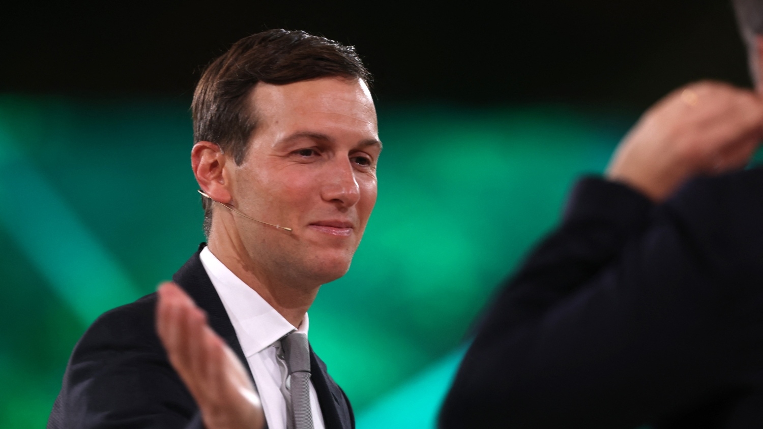 Jared Kushner gestures as he attends the annual Future Investment Initiative conference in the Saudi capital Riyadh on 25 October 2022.