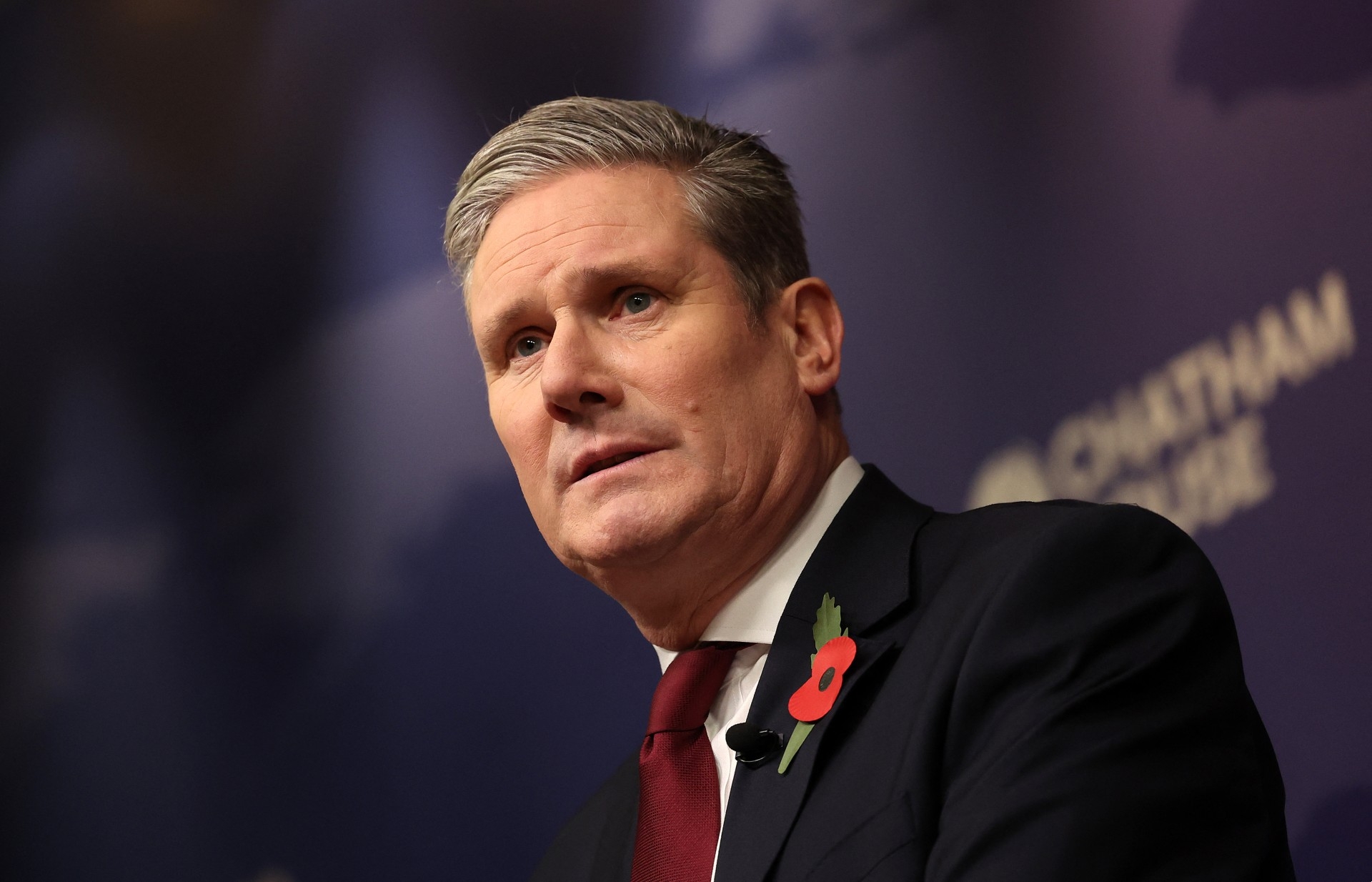 Britain's main opposition Labour Party leader Keir Starmer delivers a speech in central London on 31 October 2023 (AFP)