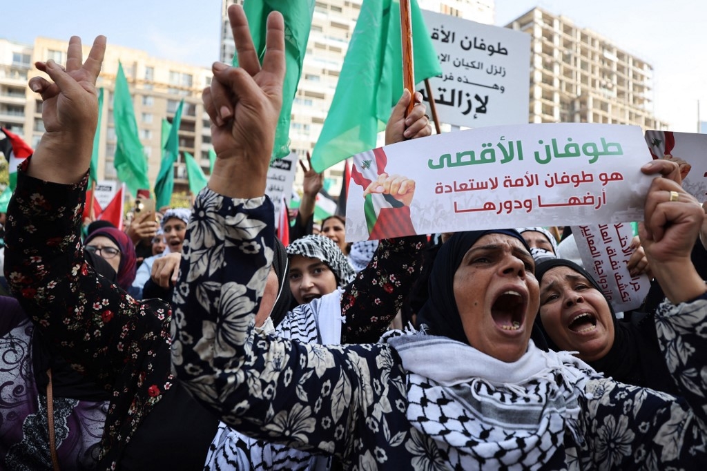 Manifestation à Beyrouth, le 29 octobre 2023, en solidarité avec les Palestiniens de Gaza (AFP/Ahmad al-Rubaye)
