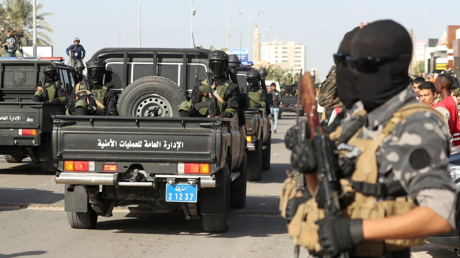 Libyan security forces affiliated with Tripoli-based interim Prime Minister Abdelhamid Dbeibah in the northwestern city of Misrata, on 17 December 2022