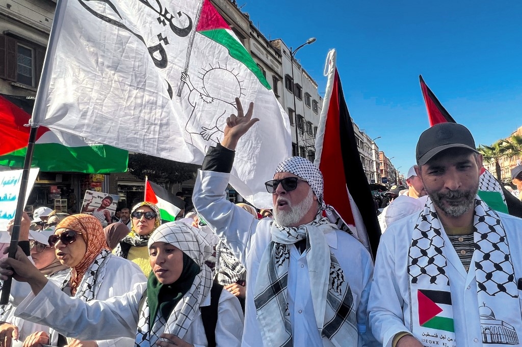 Manifestation pro-palestinienne à Casablanca, le 26 novembre 2023 (AFP)