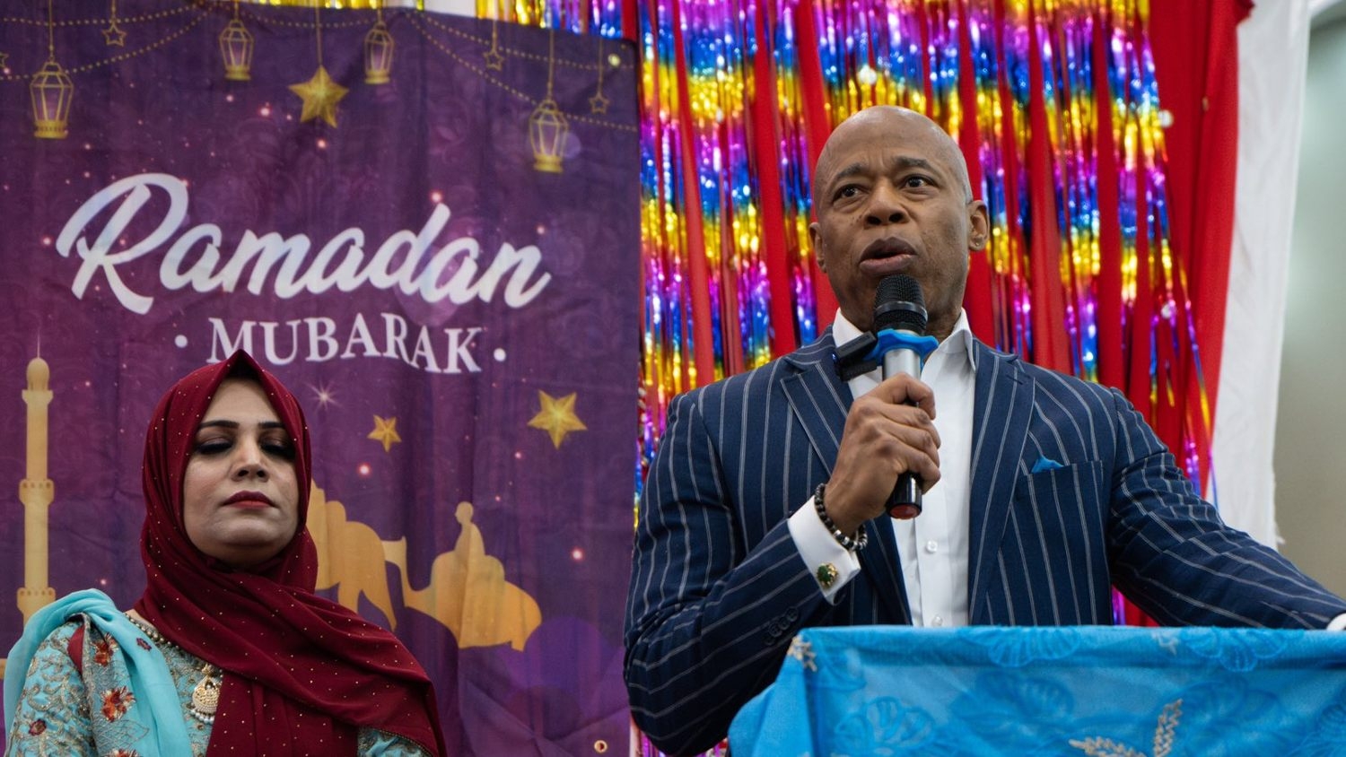 New York City Mayor Eric Adams speaks at an iftar hosted in Brooklyn, New York on 29 March 2024.