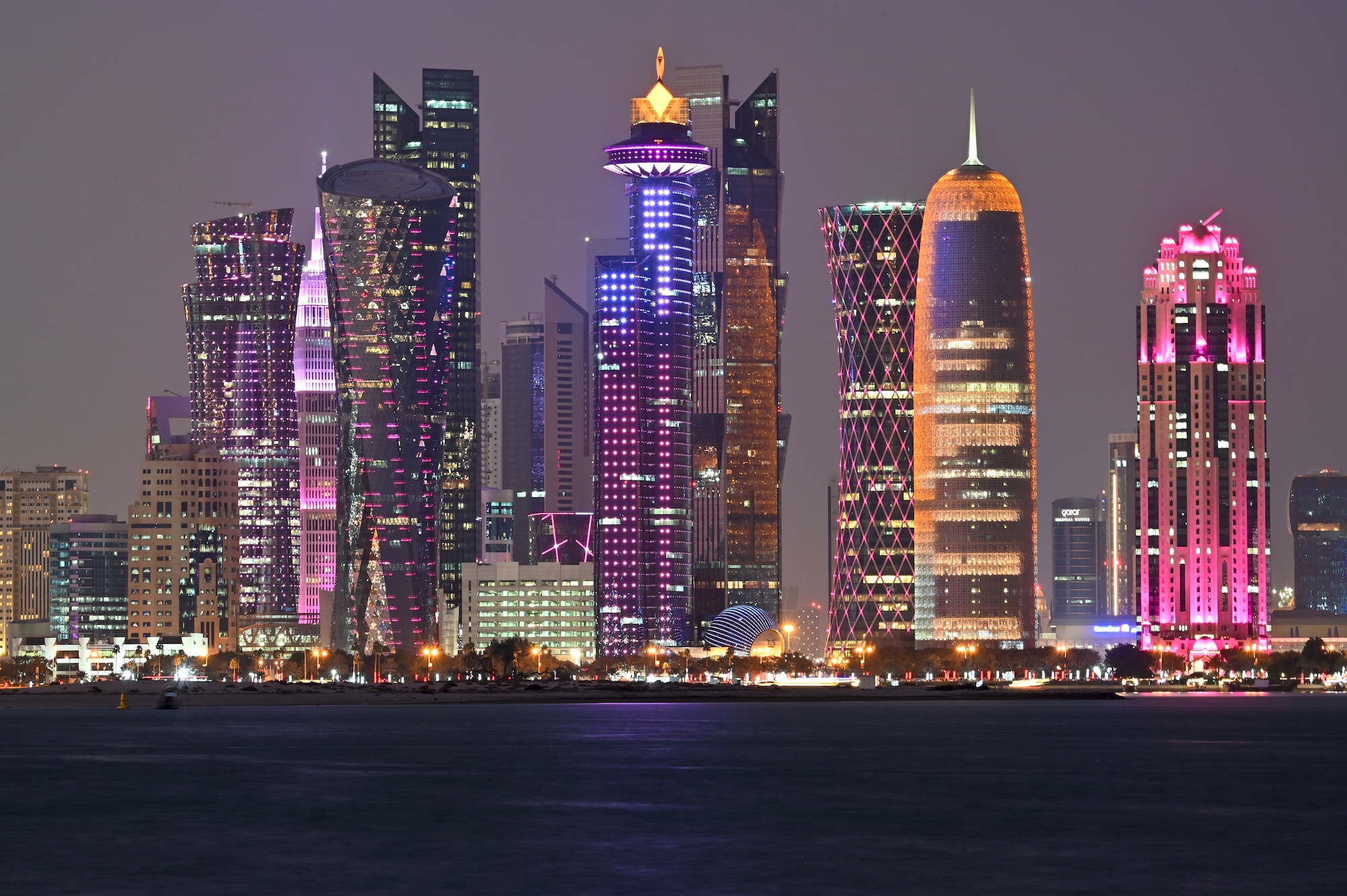 Qatar Doha skyline at night