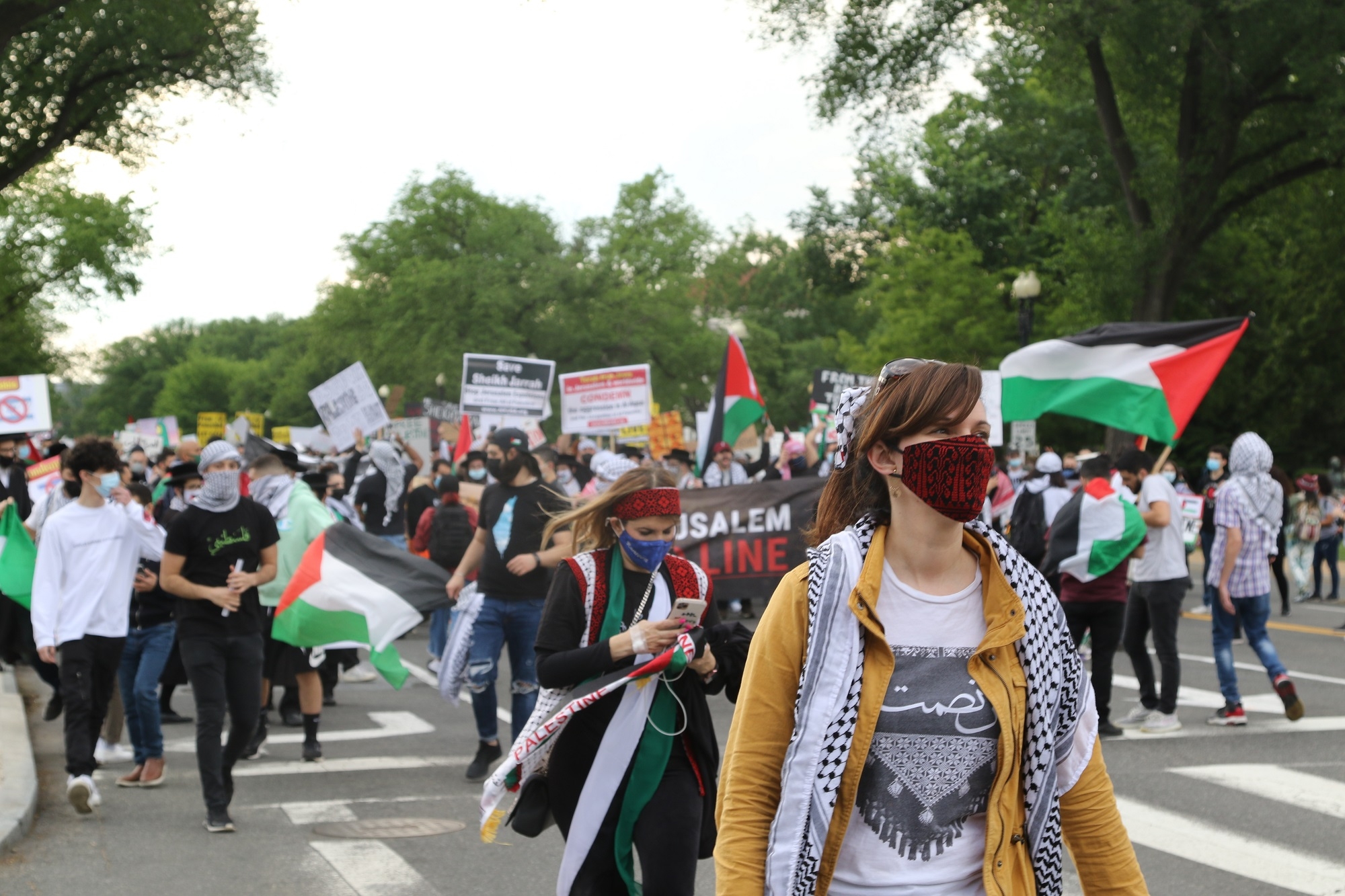 Palestine solidarity activist protesters near the US State Department in Washington, 11 May 