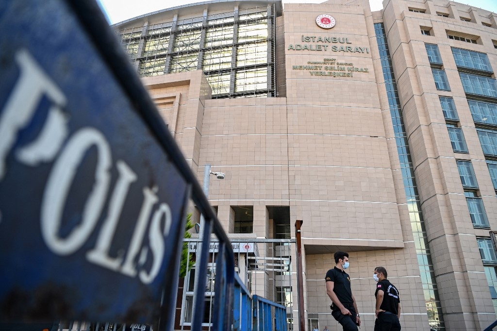 A security guard stands in front of Istanbul's court house on 3 July 2020. (AFP)