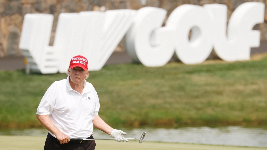 Former US President Donald Trump at the LIV Golf Invitational at Trump National Golf Club on 28 July 2022 in Bedminster, New Jersey.