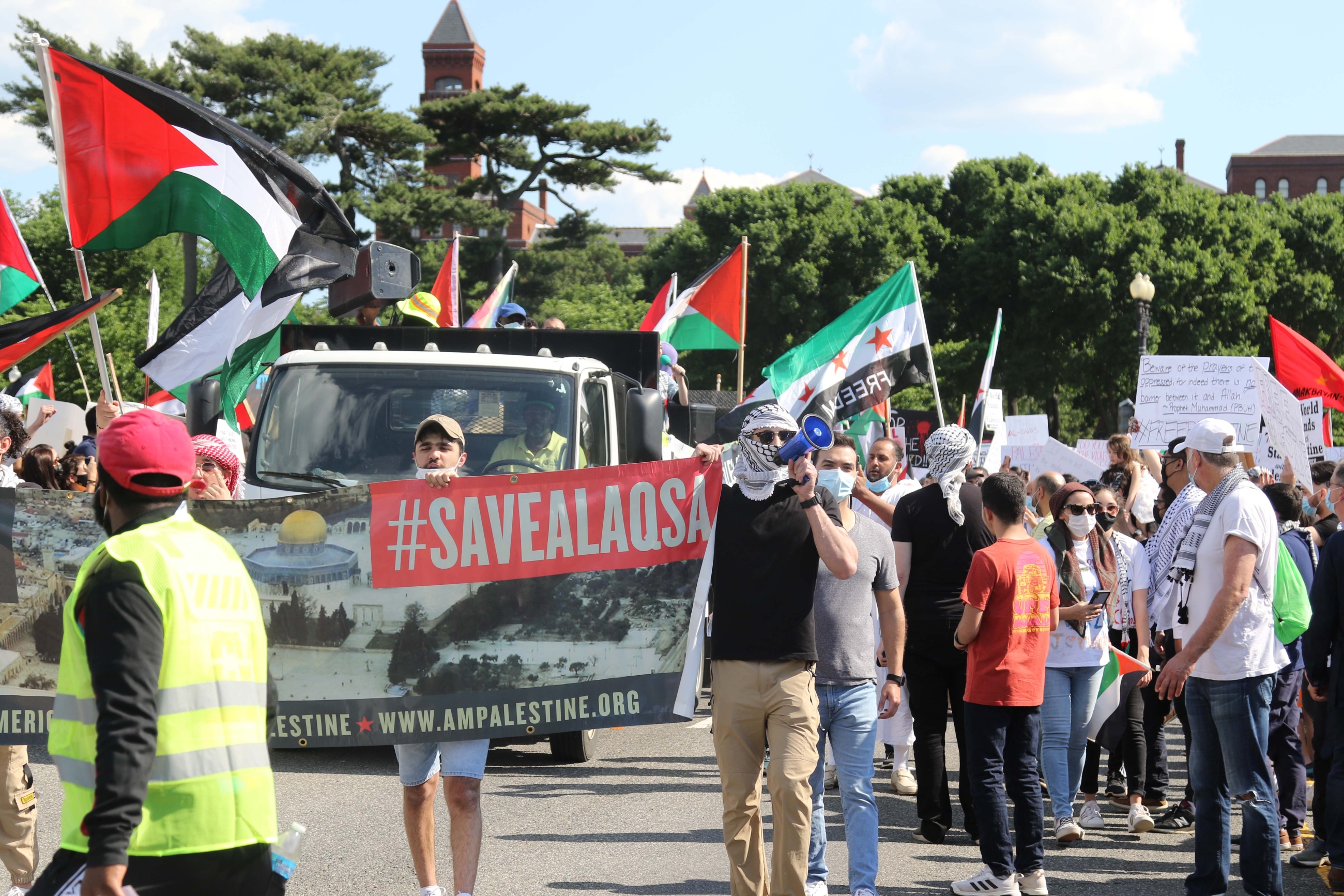 Protesters rally in Washington in solidarity with Palestinians in the occupied West Bank and Gaza.
