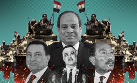 Portrait des présidents-officiers égyptiens (de gauche à droite) : Hosni Moubarak, Gamal Abdel-Nasser, Anouar el-Sadate et Abdel Fattah al-Sissi (MEE)