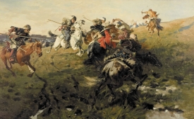 Peinture de Józef Brandt (1890) montrant une escarmouche entre Cosaques et Tatars du khanat de Crimée (Wikicommons)