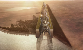 Les habitants de Mirror Line se divertiront dans un stade sportif à 300 mètres au-dessus du sol et auront accès à une marina pour ancrer leurs yachts sous une arche entre les deux gratte-ciels (Twitter)