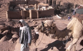 Un bédouin égyptien passe avec son chameau devant le monastère de Sainte-Catherine dans le Sinaï, environ 400 km au sud-est du Caire (AFP)