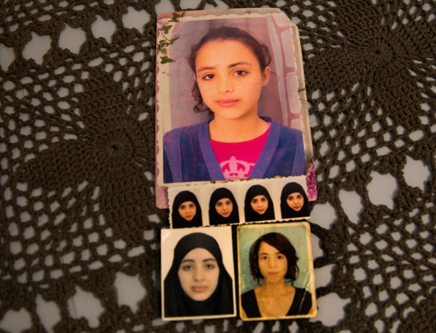 Olfa's pictures of her daughters, Rahma and Ghofrane (MEE/Costanza Spocci)