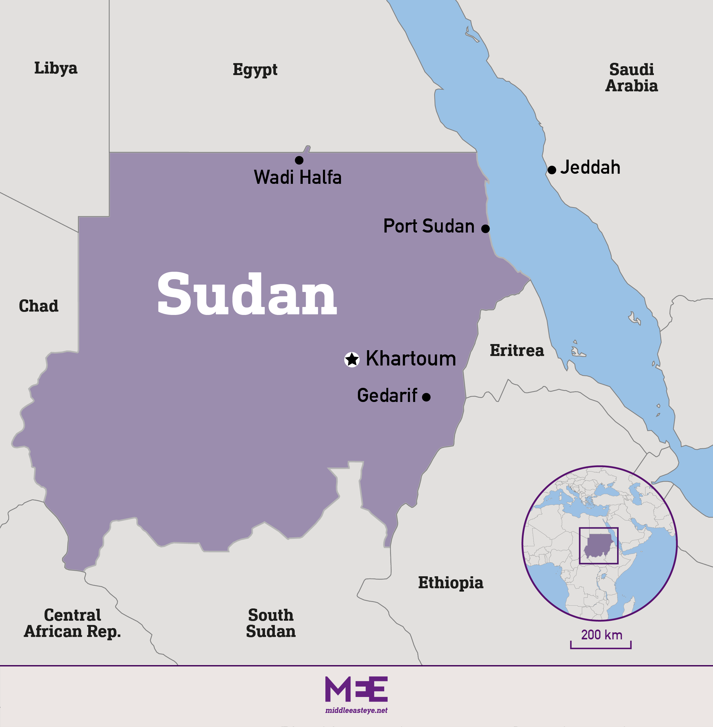 sudan map with saudi egypt and ethiopia borders