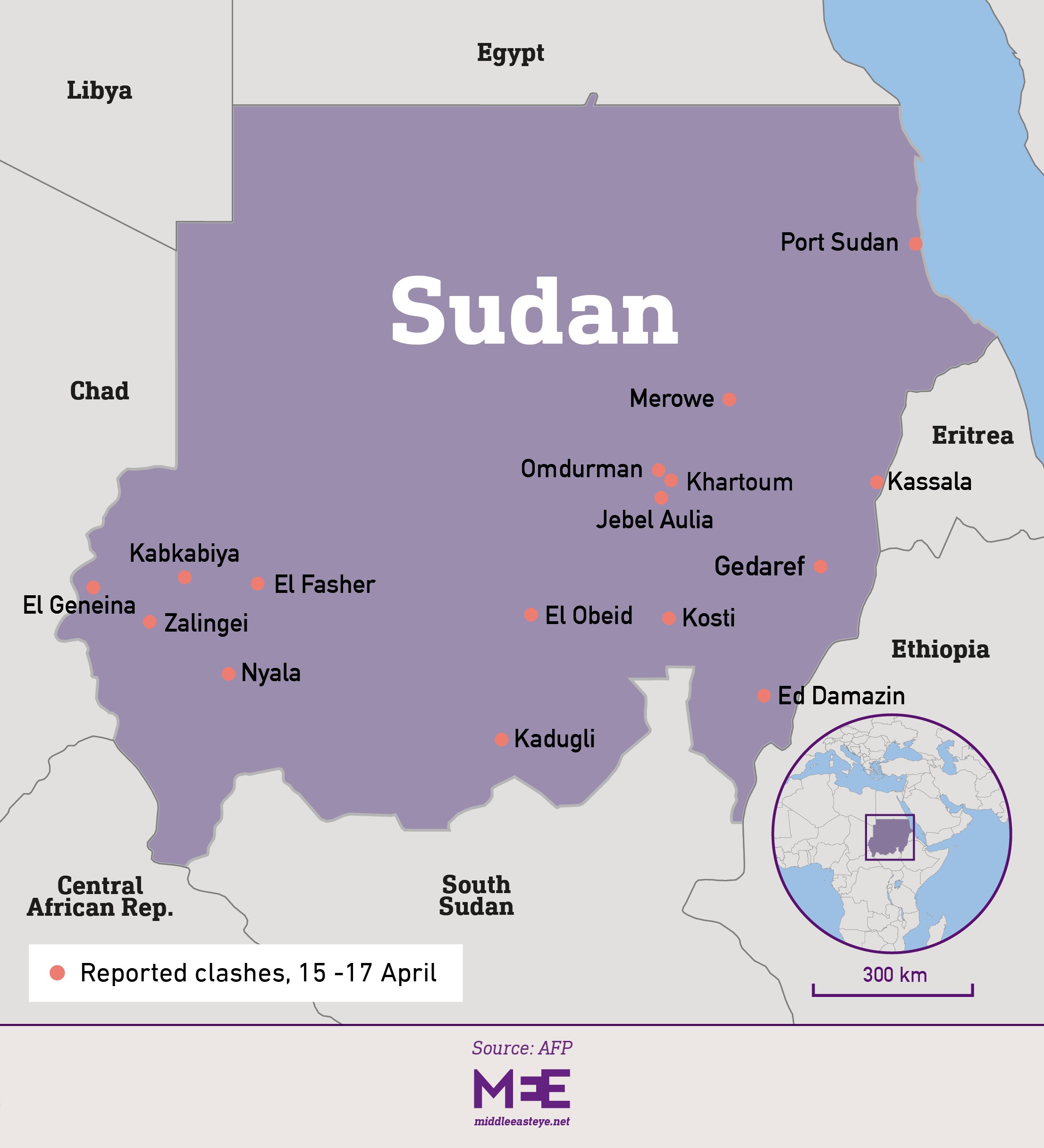 Sudan map of clashes