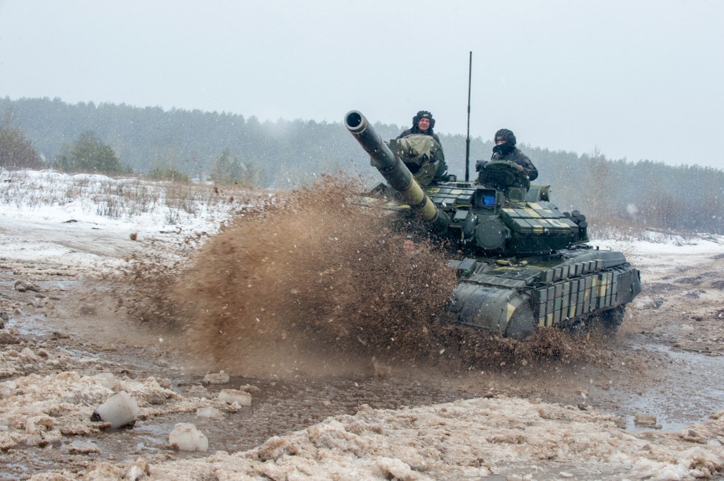 Ukrainian forces conduct live-fire exercises on 10 February 2022 (AFP)