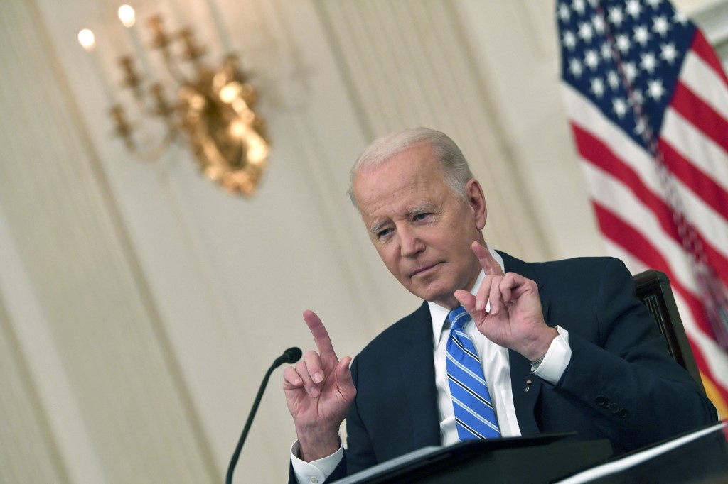 US President Joe Biden speaks at the White House on 26 January 2022 (AFP)