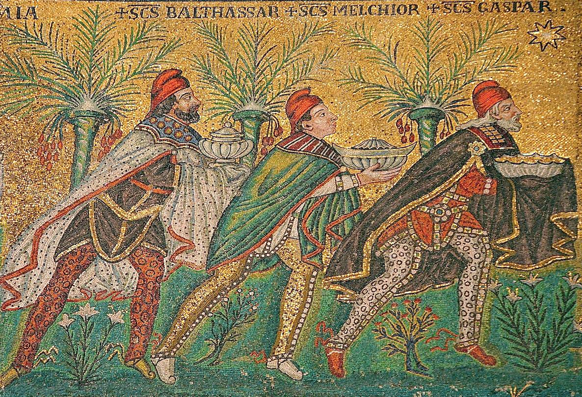 The magi wearing Persian caps here in the 6th Century mosaic work at the Basilica of Sant'Apollinare Nuovo in Ravenna, Italy (Public domain)