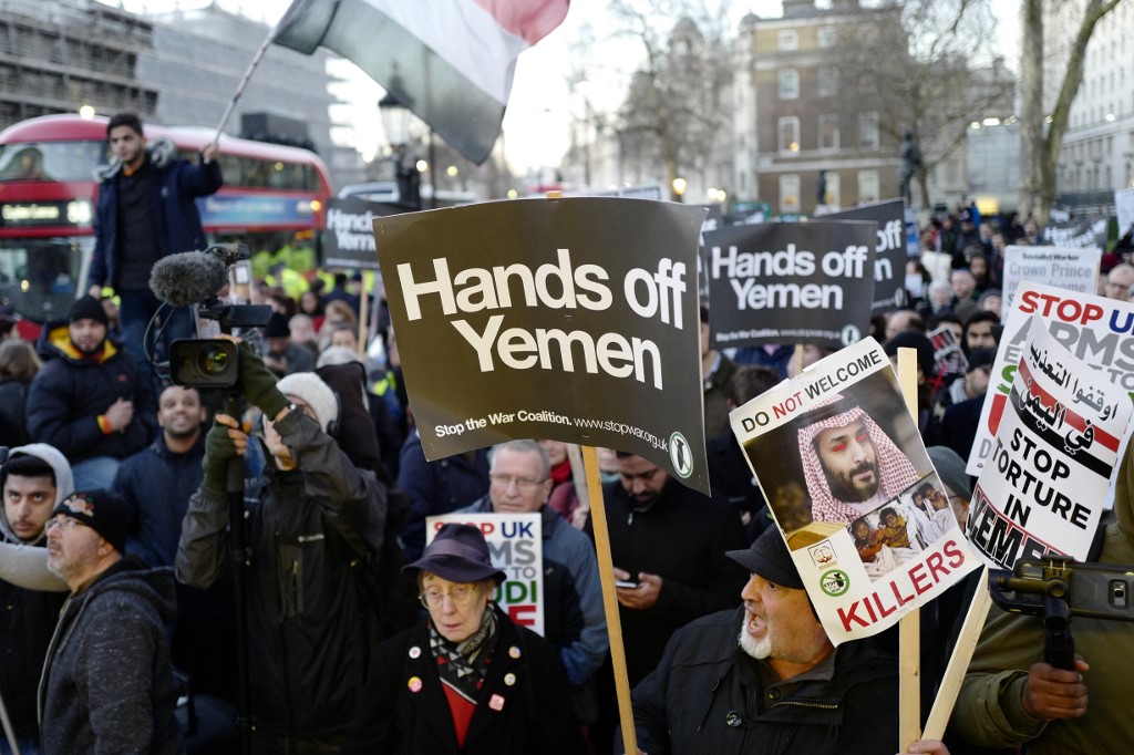 Protesters demonstrate against UK arms sales to Saudi Arabia in London in 2018 (AFP)